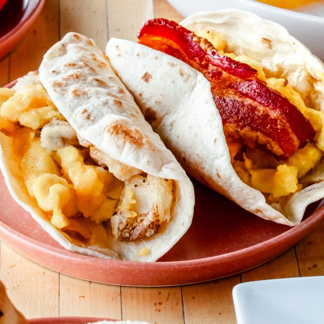 Breakfast Tacos on Flour Tortilla.