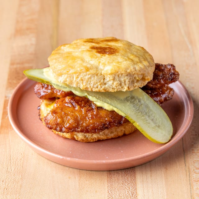 Hot Honey Chicken Biscuit Sandwich.