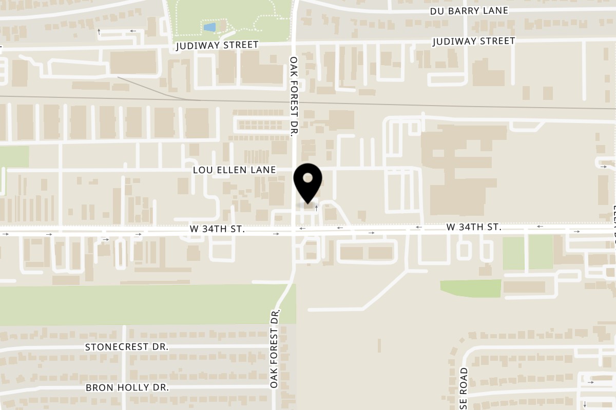 Map showing the location of Coco's Donuts & Coffee Bar on 2026 W 34th St in Houston